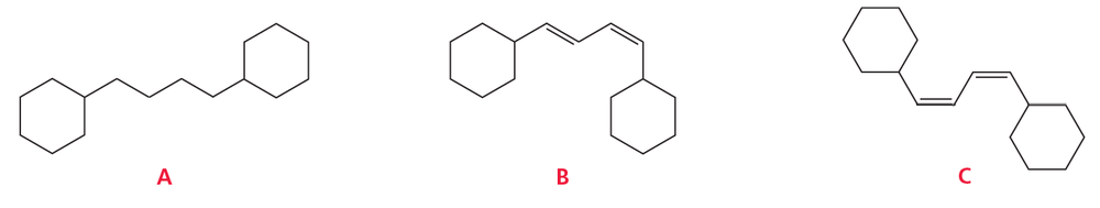 Chemical structures labeled A, B, and C, with a question about which compound cannot be prepared by a Heck reaction.