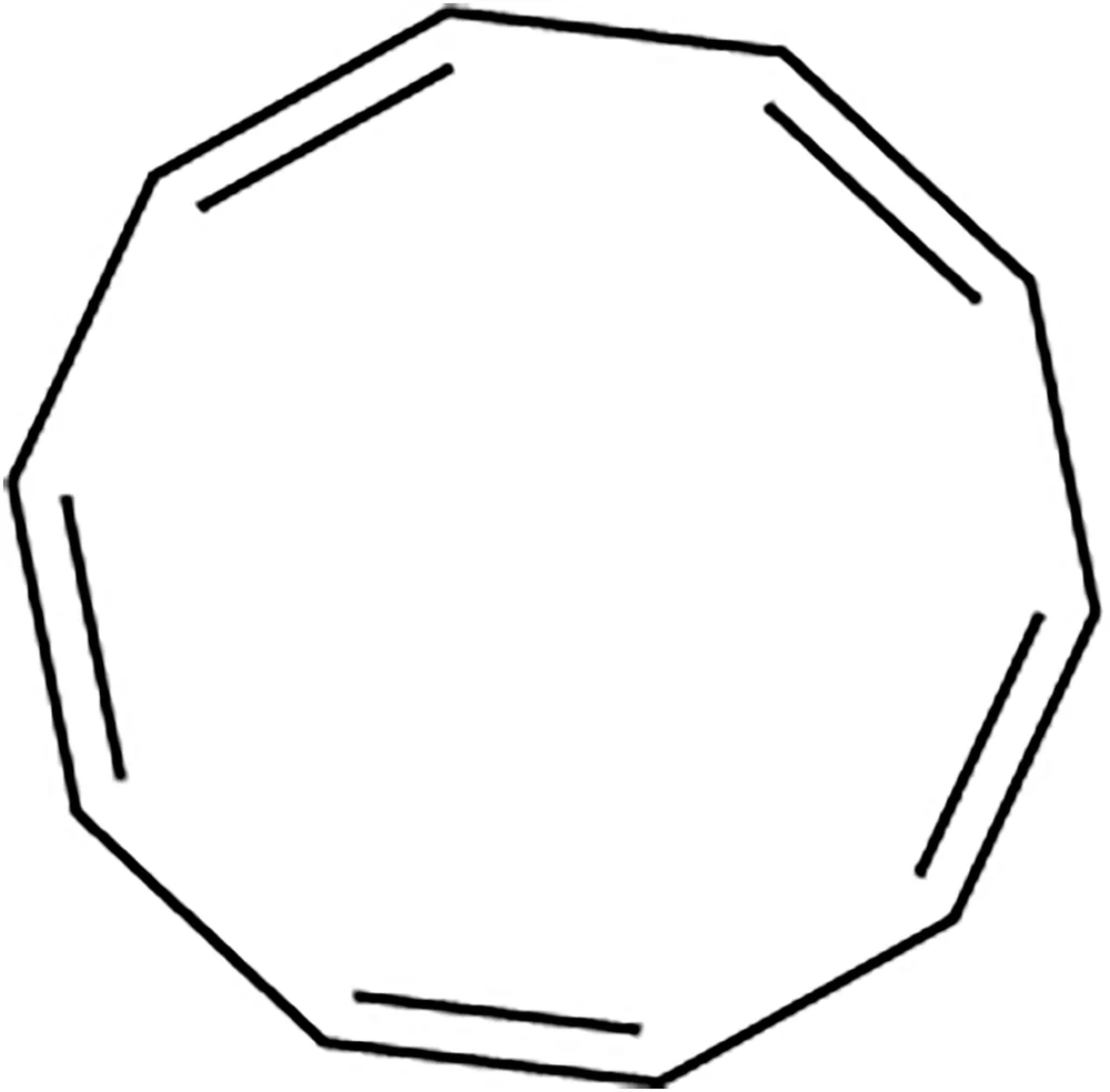 Chemical structure of annulene, a cyclic compound with alternating double bonds, not exhibiting aromaticity despite 10 π electrons.