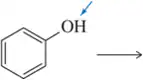 Chemical structure of a phenol with an arrow indicating the most acidic proton at the hydroxyl group (OH).