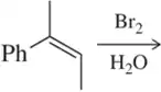 Chemical structure showing bromine and water reacting with an alkene, illustrating halohydrin formation.