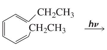 Chemical structure showing a conjugated system with two ethyl groups and a light energy symbol indicating a photochemical reaction.