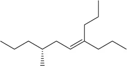 Chemical structure of an alkene with a double bond, illustrating its molecular framework and connectivity.