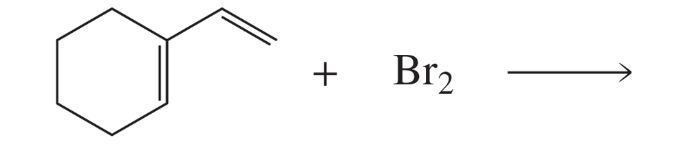 Chemical reaction diagram showing a conjugated system reacting with bromine, indicating potential stereoisomer products.