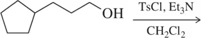 Chemical reaction: cyclopentanol with TsCl and Et3N in CH2Cl2, predicting sulfonylation product.