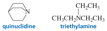Chemical structures of quinuclidine and triethylamine, labeled for identification in a reaction context.