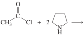 Chemical reaction showing a carboxylic acid derivative reacting with a cyclic amine to form a product.