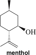 Chemical structure of menthol, showing a cyclohexane ring with a hydroxyl group and isoprene units.