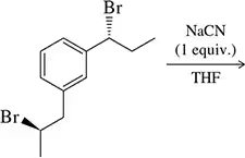 Chemical reaction diagram showing brominated compounds reacting with sodium cyanide in THF solvent.