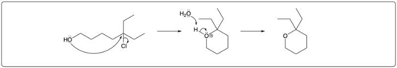 Detailed substitution reaction mechanism with arrows indicating electron movement.