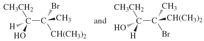 Structural formulas of two chemical compounds, illustrating their relationships as isomers with specific substituents.