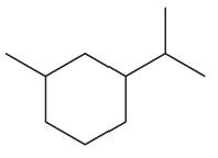 Chemical structure of a cyclohexane derivative illustrating equatorial and axial positions for stability comparison.