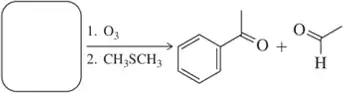 Ozonolysis reaction of an alkene forming benzaldehyde and acetaldehyde using ozone and dimethyl sulfide.