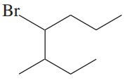 Structural formula of an alkyl halide with a bromine atom attached, illustrating its molecular arrangement.