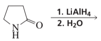 Chemical reaction diagram showing the conversion of an imine to an amine using LiAlH4 and water.
