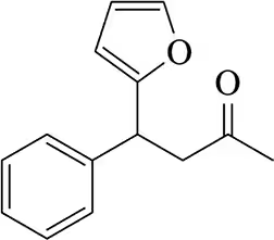 Chemical structure of a molecule featuring two aromatic rings and functional groups, illustrating conjugate addition concepts.
