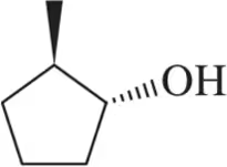 Chemical structure of a cyclopentane with a hydroxyl group, illustrating cis and trans isomerism.