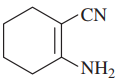 Chemical structure of a hexagonal ring with CN and NH2 groups, illustrating resonance structures and electron density areas.