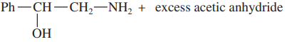 Chemical reaction showing a phenyl group with an amine and hydroxyl group reacting with excess acetic anhydride.