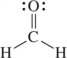 Lewis structure of a molecule showing oxygen and carbon atoms, with hydrogen atoms, indicating dipole moment direction.
