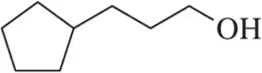 Chemical structure of an alcohol derived from hydroboration-oxidation, featuring a five-membered ring and a hydroxyl group.