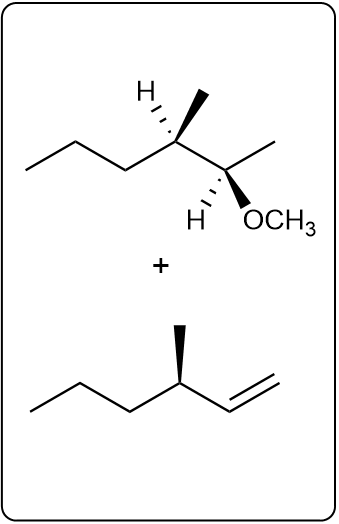 Flowchart illustrating SN2 product formation from (2R,3R)-2-bromo-3-methylhexane and CH3O−.