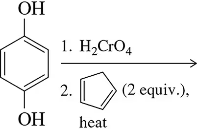 Chemical reaction diagram showing phenol oxidation with H2CrO4 and heat to predict product formation.