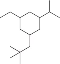Structural formula of a cycloalkane with branching, illustrating nomenclature rules for naming cycloalkanes.
