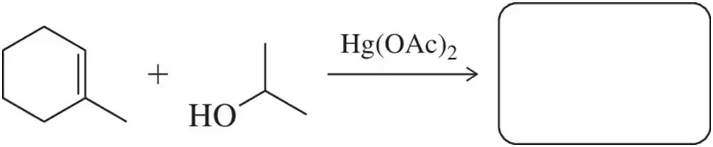 Cyclohexene reacts with isopropanol in the presence of mercuric acetate, showing the first step of alkoxymercuration.