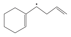 Chemical structure diagram showing resonance contributors for a radical, featuring a hexagonal ring and a branched chain.