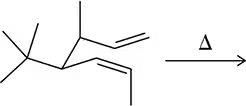 Chemical structure with a bicyclic compound and double bonds, arrow indicating heat for Cope rearrangement reaction.