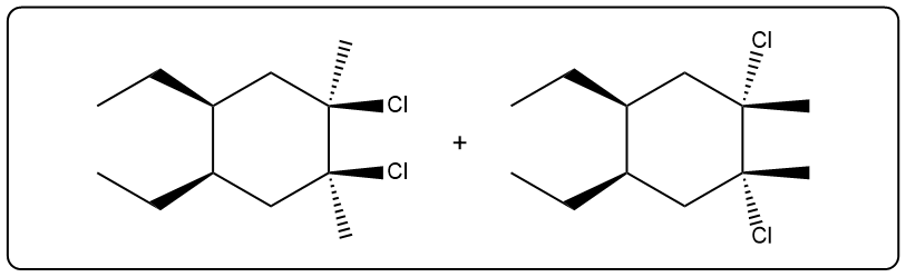 Chemical structure showing products from Cl2 addition in an organic chemistry reaction.