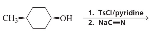 Chemical structure of a phenol with reaction steps using TsCl/pyridine and NaC≡N to indicate product formation.