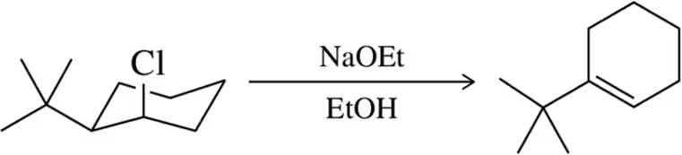 Diagram illustrating an E1 or E2 elimination reaction mechanism with reactants and products labeled.