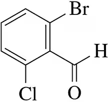 Chemical structure of a benzene derivative with chlorine, bromine, and hydroxyl groups labeled.