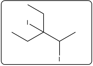 Chemical structure illustrating the reaction of 3-ethylpent-2-ene with HI.