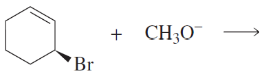 Chemical reaction diagram showing bromobenzene reacting with methoxide ion to form products.