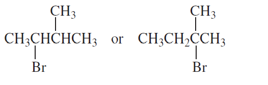 Structural formulas of two organic compounds with bromine, comparing their reactivity in a substitution reaction.