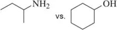Comparison of two chemical structures: one with an amine group and the other with a hydroxyl group, labeled "vs."