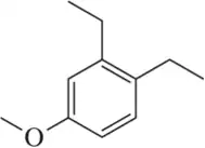 Chemical structure of methoxyethylbenzene, showing a benzene ring with methoxy and ethyl groups attached.