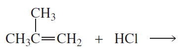 Chemical reaction showing propene reacting with hydrochloric acid to form a major product.
