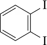 Benzene ring with two iodine substituents, labeled for ortho, meta, and para positioning.