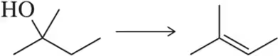 Chemical reaction showing conversion of an alcohol to a carbonyl compound with an arrow indicating the process.