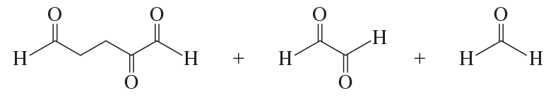Chemical structures illustrating ozonolysis reaction products with ozone and dimethyl sulfide.