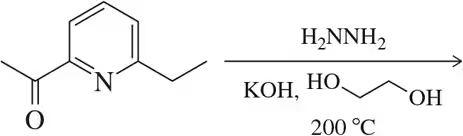 Chemical structure illustrating the Wolff–Kishner reduction process with reactants and conditions for aldehydes/ketones.