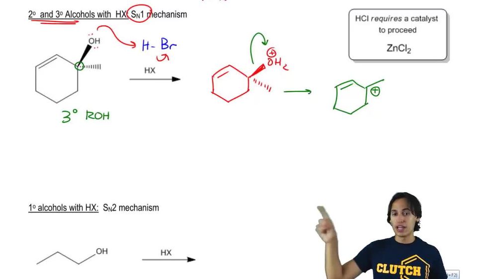 Using HX acids via SN1 reaction.