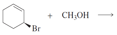 Benzene ring with a bromine atom and methanol, indicating a chemical reaction with products to be determined.