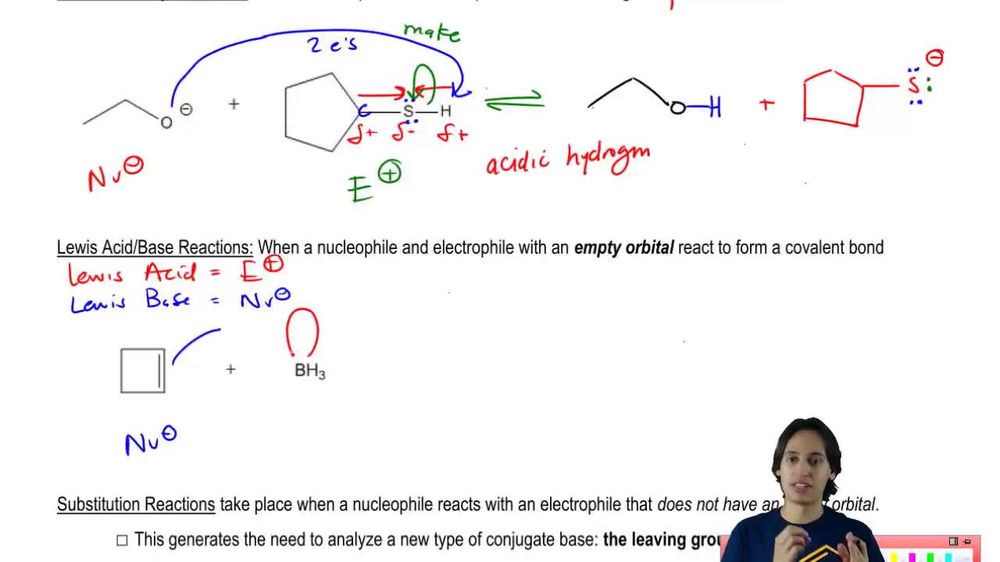 Nucleophiles and Electrophiles can react in Lewis Acid-Base Reactions.