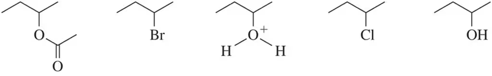 Chemical structures of compounds with labels for ranking their ability to undergo an S_N1 reaction from fastest to slowest.