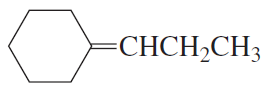 Chemical structure of an alkene with a hexagonal ring and a propyl group attached, illustrating a synthetic reaction.