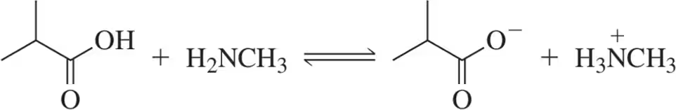 Chemical reaction showing an acid and base with labels for acid, base, conjugate acid, and conjugate base.
